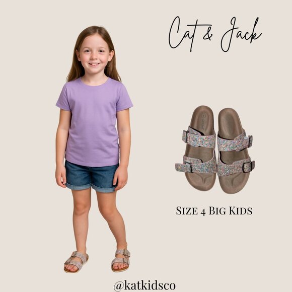 Cat & Jack Girls Glitter Buckle Sandals – Size 4 - Picture 1 of 13